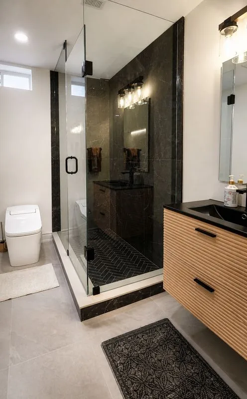 Dark marble bathroom VDR Contracting