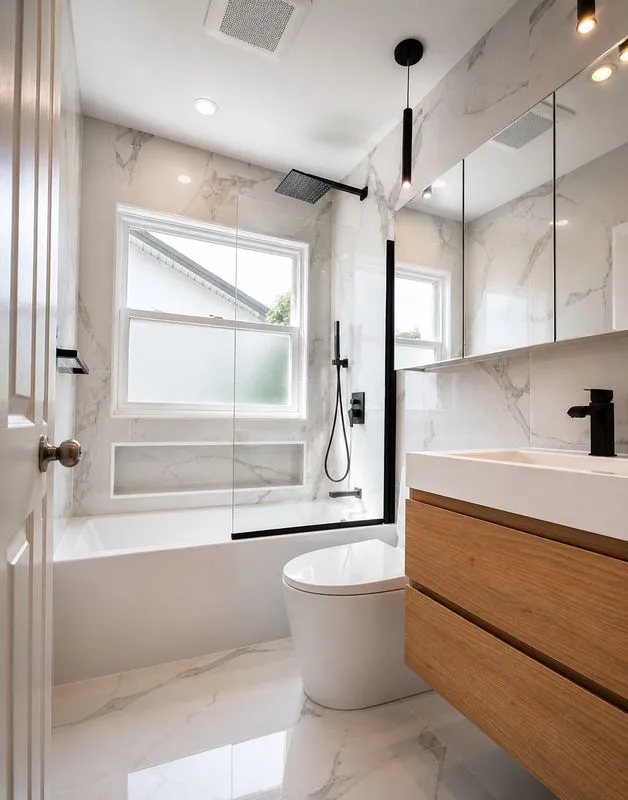 White marble bathroom VDR Contracting Burlington