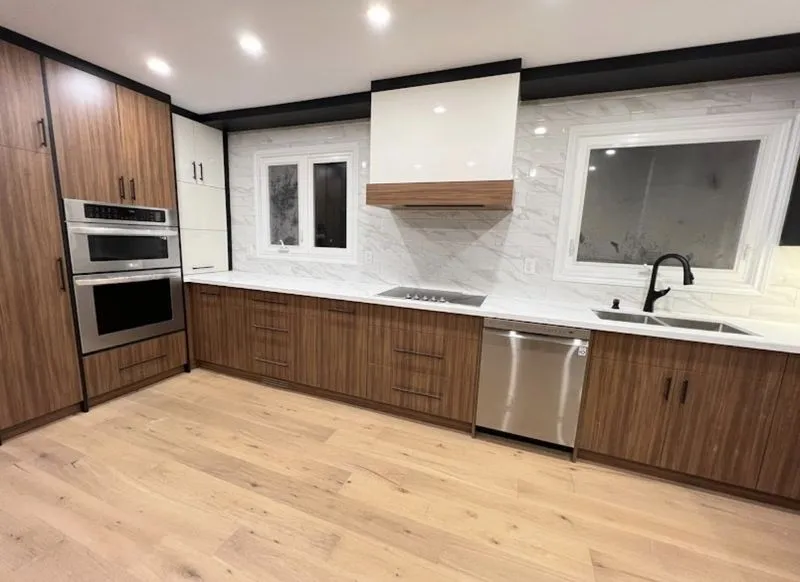 Modern kitchen renovation walnut cabinets - VDR Contracting St. Catharines Niagara Region
